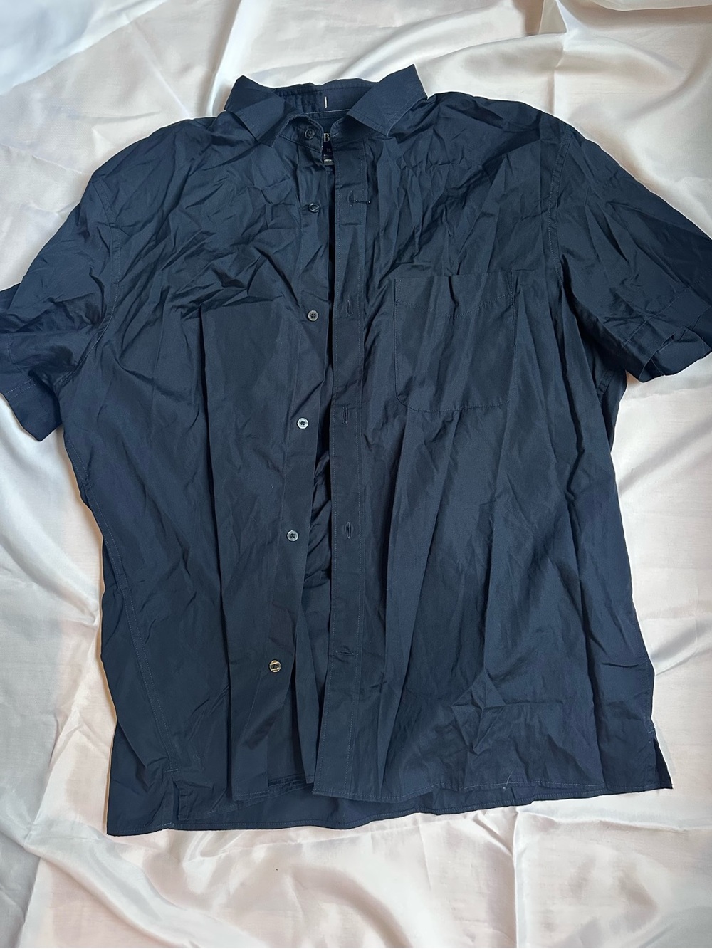 Banana Republic Navy Silky Cotton Short-Sleeve Button Down